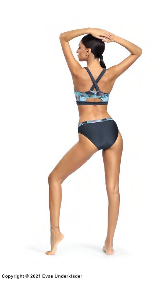 Bikini-topp med trosa, korslagda band, nyckelhål och formpressade kupor